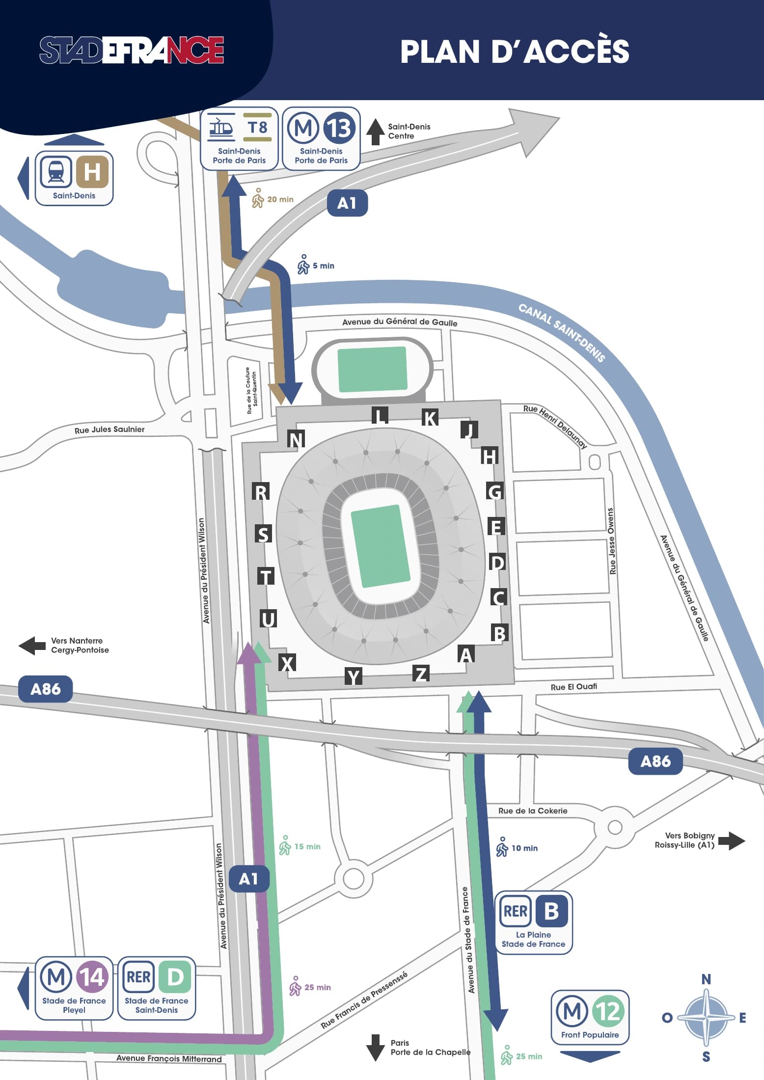 Plan d’accès officiel du Stade de France et des transports