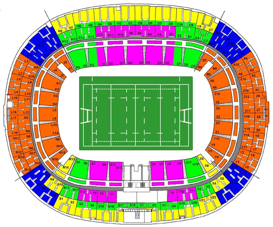 Plan des tribunes du Stade de France avec les blocs numérotés
